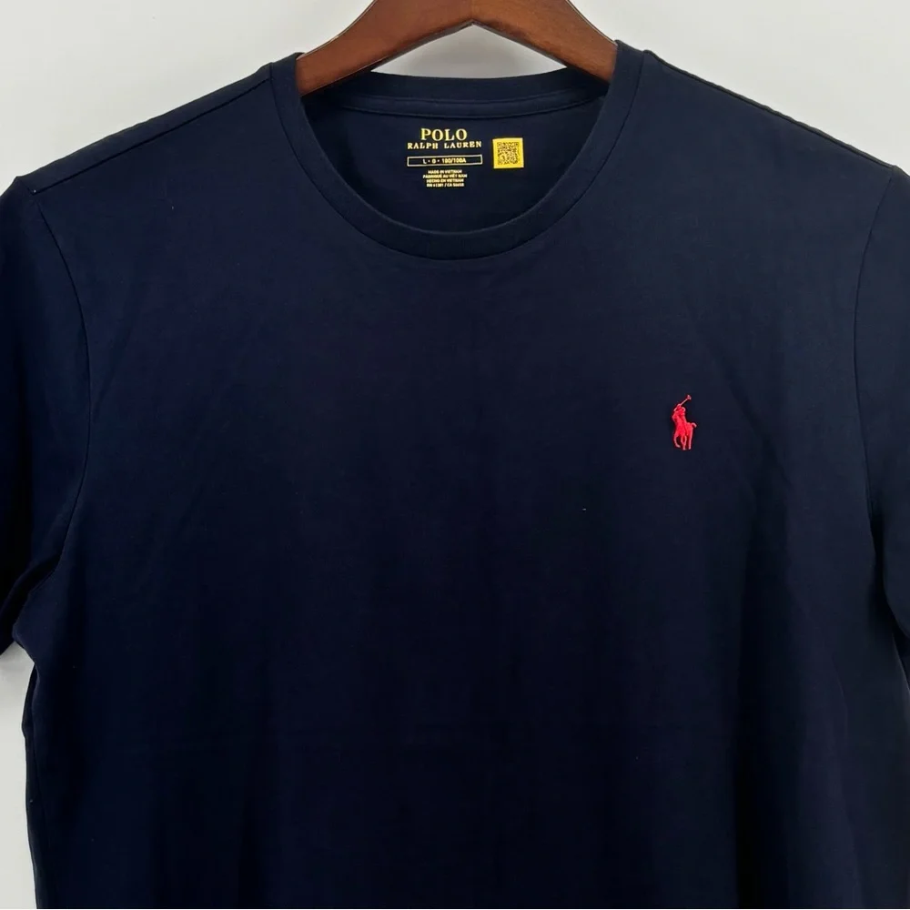 Polo Ralph Lauren Mens Navy Blue‎ Red Pony Short Sleeve T-Shirt Size LG